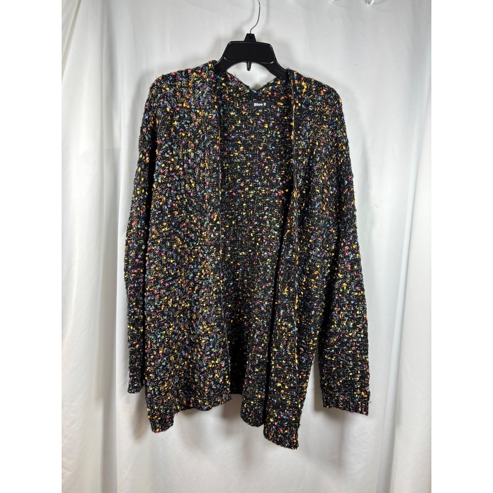 Blue B Women Black Rainbow Confetti Popcorn Knit Open Front Cardigan Sweater M/L
